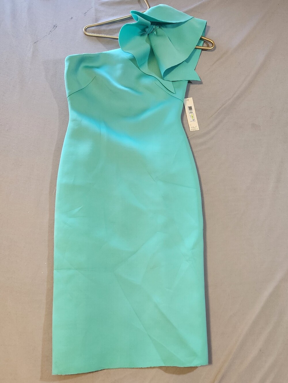 Eliza J Aqua One-Shoulder Ruffle Sheath Dress